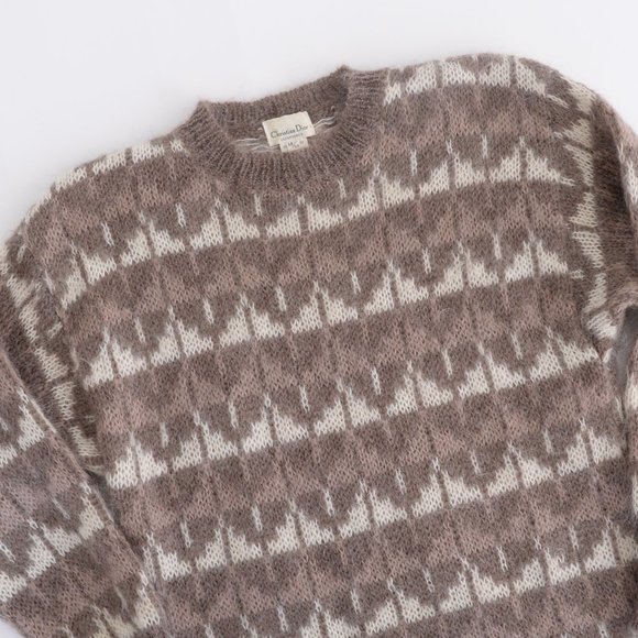 Vintage Dior Brown & Cream 60% Mohair Crewneck Long Sleeve Sweater Size Med - Picture 11 of 15